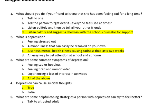 Mental Health Kahoot - Clague (2021)