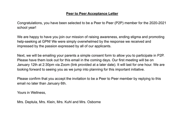P2P Acceptance Letter - Grosse Pointe North (2022)