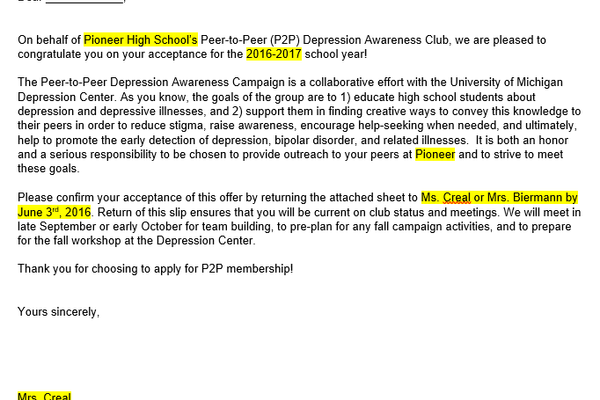 P2P Acceptance Letter