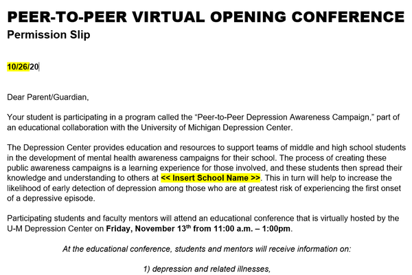 Virtual Conference Permission Slip